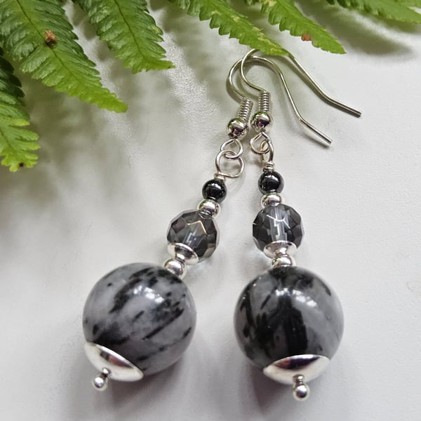 Rutile Quartz & Mistic Faceted Quartz & Heamotite Silver Plate Earrings