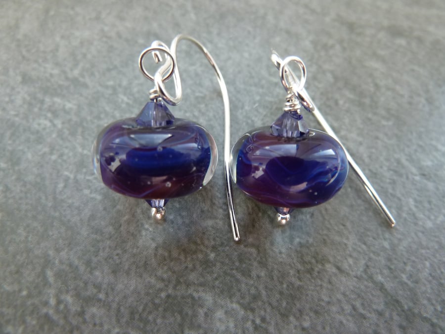 sterling silver lampwork earrings, dark purple