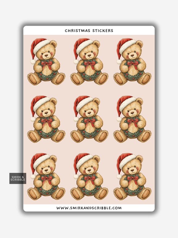 Funny Vinyl Sticker Sheet For Adults - Cute Xmas Teddy Bears