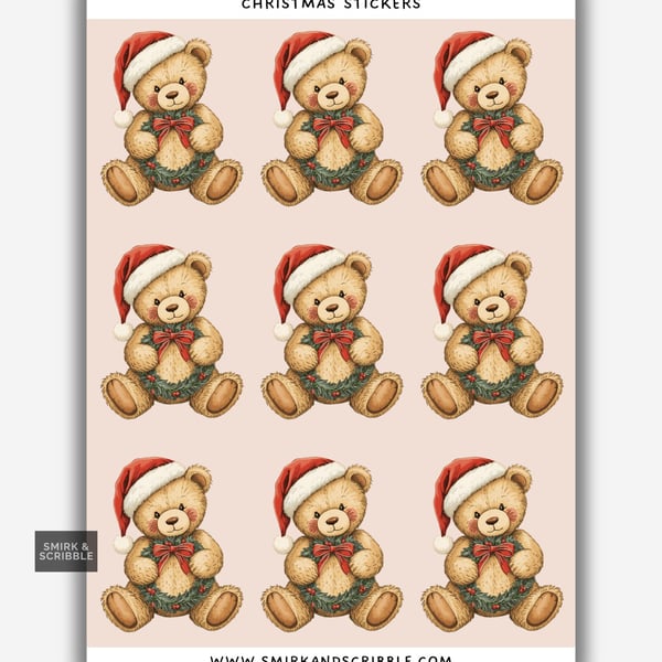 Funny Vinyl Sticker Sheet For Adults - Cute Xmas Teddy Bears