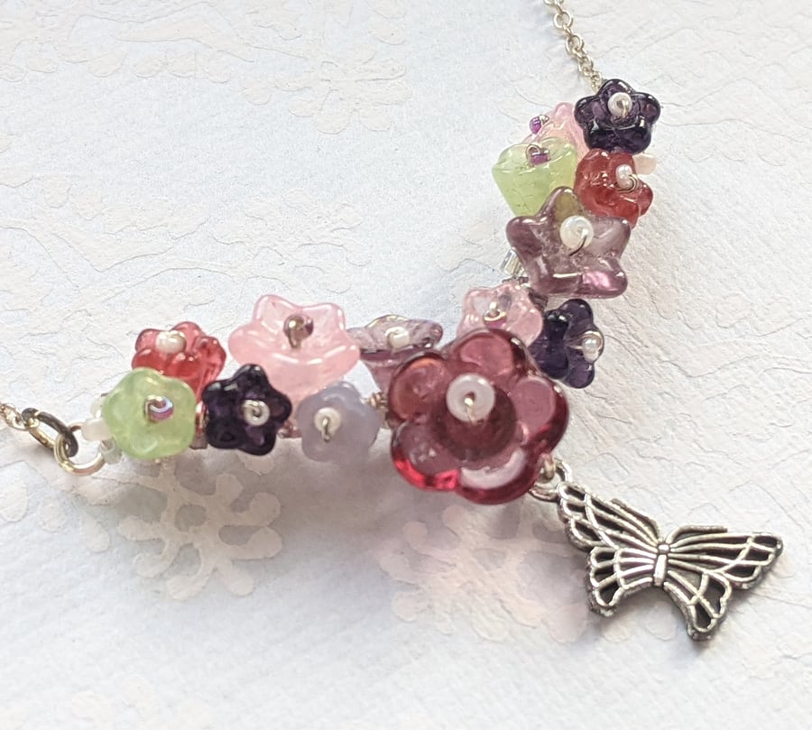 Butterfly and Flowers Necklace