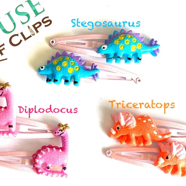 Dinosaur Hair Clips x2 - Dinosaur Hair Clips For Girls Non Slip - Dinosaur Hair 