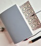 Pale Blue Leather Journal, Sketchbook or Notebook, with blue and red motif, A6