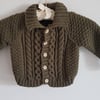 Child's Hand Knitted Olive Green Cardigan 22"