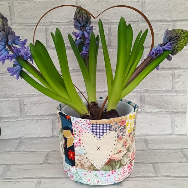 Patchwork fabric bucket, fabric basket storage