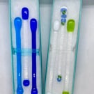 Boxed trio of handmade fused glass cocktail stirrers 