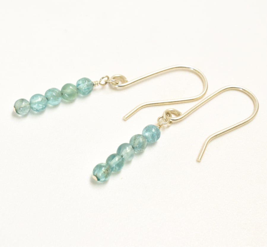 Minimalist Ocean Apatite and Sterling Silver Stacked Earrings