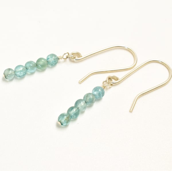 Minimalist Ocean Apatite and Sterling Silver Stacked Earrings