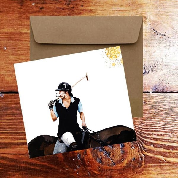 Female Polo Rider II Art GreetingNote Card.Polo Player Card,Polo rider horse Art