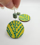 Sterling silver hook, bright yellow and green earrings with a modern line design - Image 3
