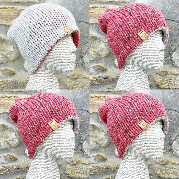 Reversible Alpaca Tweed Hat. Sparkly Woollen Hat. Knitted Hat. Beanie. Woolly.