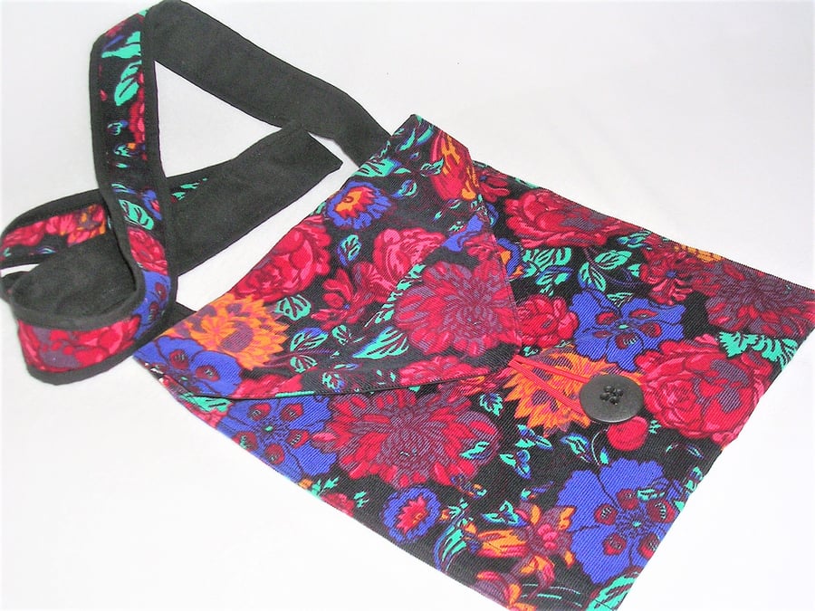 FLORAL shoulder or cross body Bag, small, lightweight, bright jewel colours