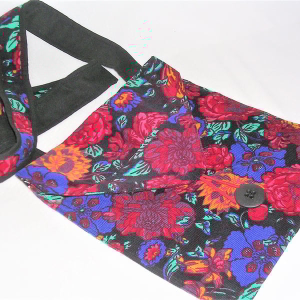 FLORAL shoulder or cross body Bag, small, lightweight, bright jewel colours