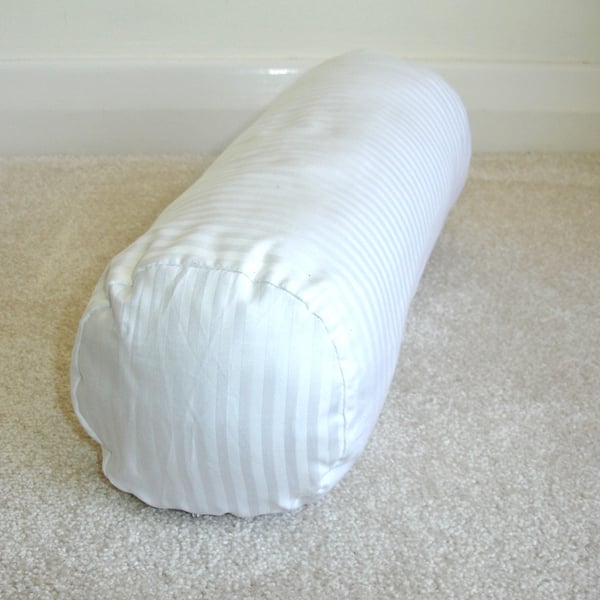 Bolster Pillow Cover White Striped 16"x6" Cotton Sateen Round Cylinder Neck Roll