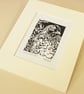 Hen in the Nettle bed - Original Hand Pulled Linocut Print - Image 3