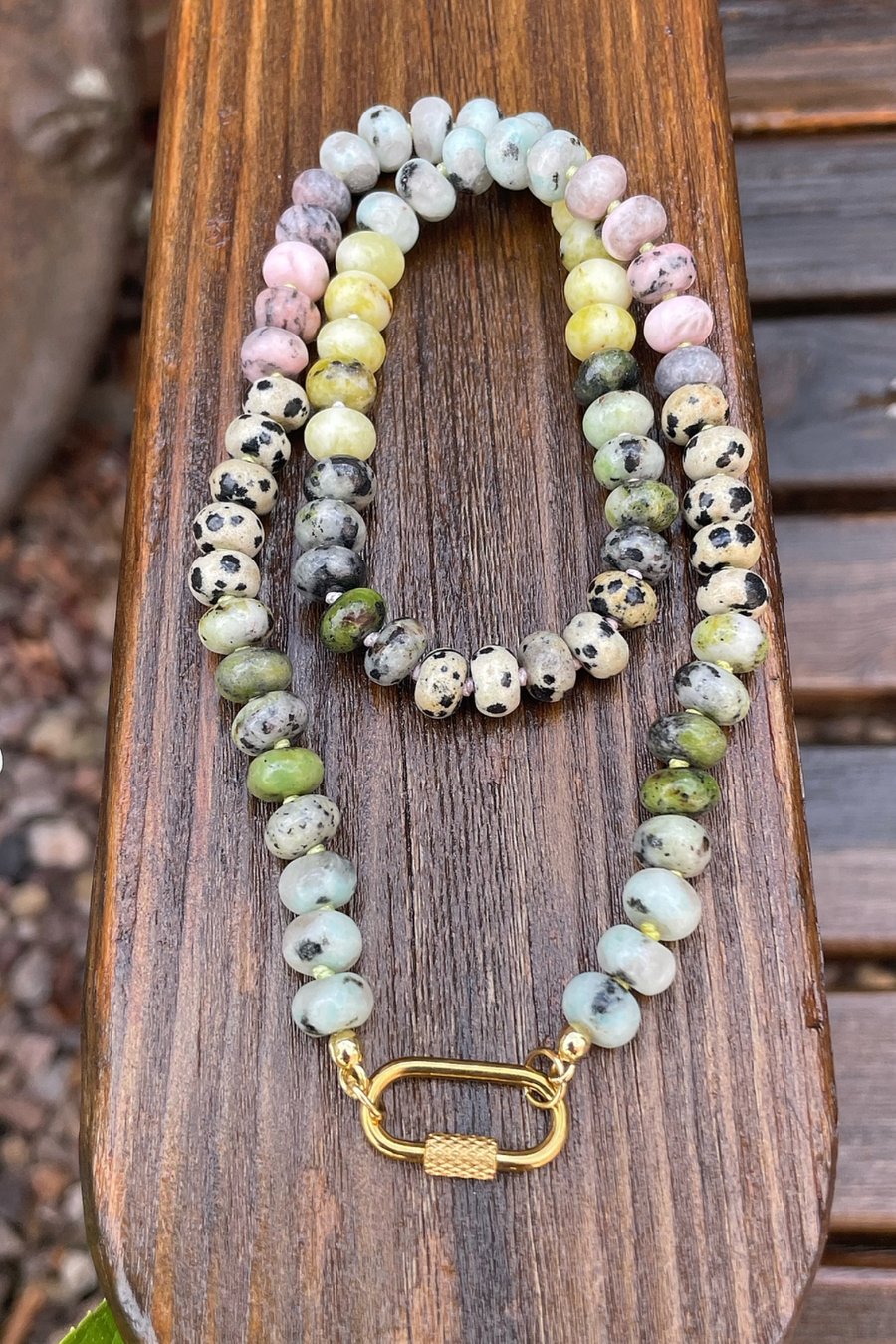 On Safari Hand Knotted Beaded Gemstone Necklace