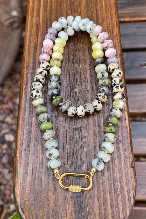 On Safari Hand Knotted Beaded Gemstone Necklace