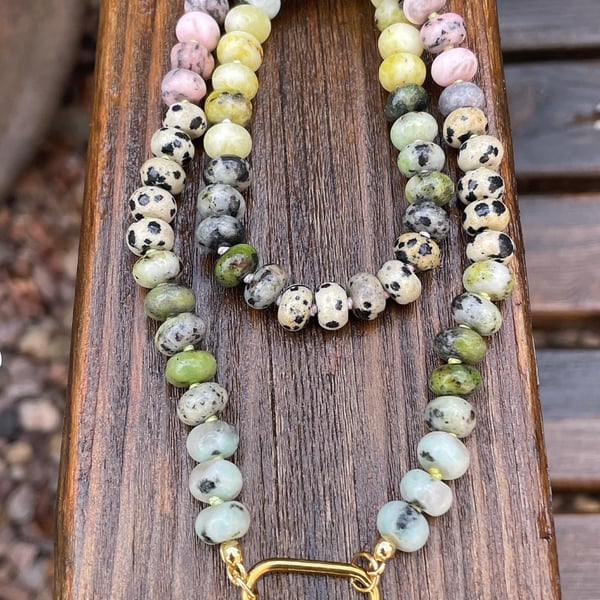 On Safari Hand Knotted Beaded Gemstone Necklace