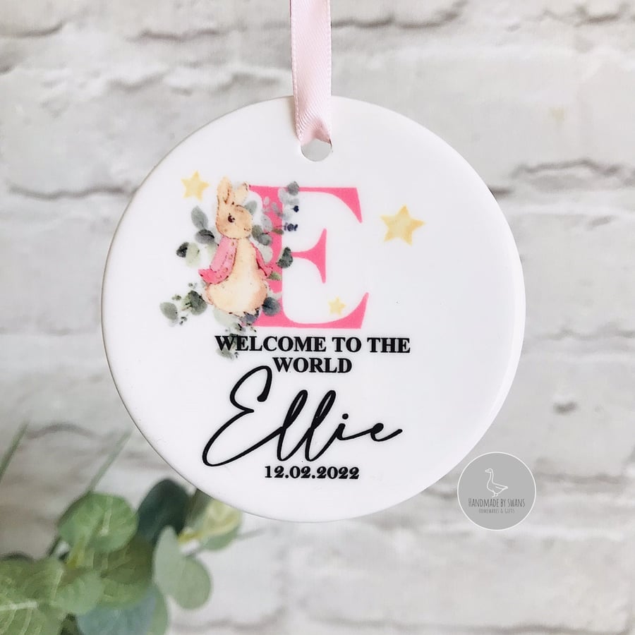 Welcome to the world ceramic ornament, New baby gift, New baby keepsake