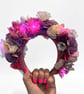 LED Light Up Purple Boho Pink Floral Headband Festival Flower Crown with Disco
