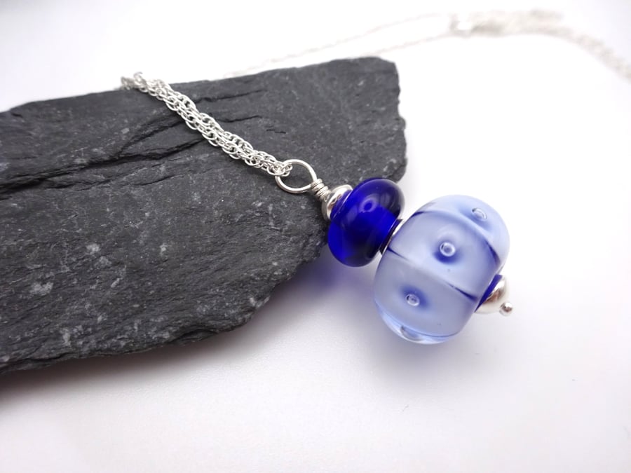 dark blue bubbles lampwork glass pendant necklace