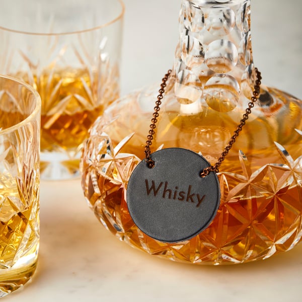 Engraved Leather bottle tag, bottle necklace for whisky