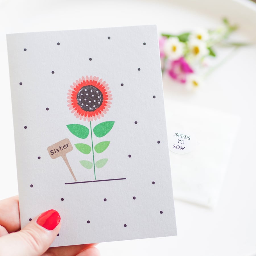 Sister Card - Wildflower Seed Card - Handmade Card - Floral Card