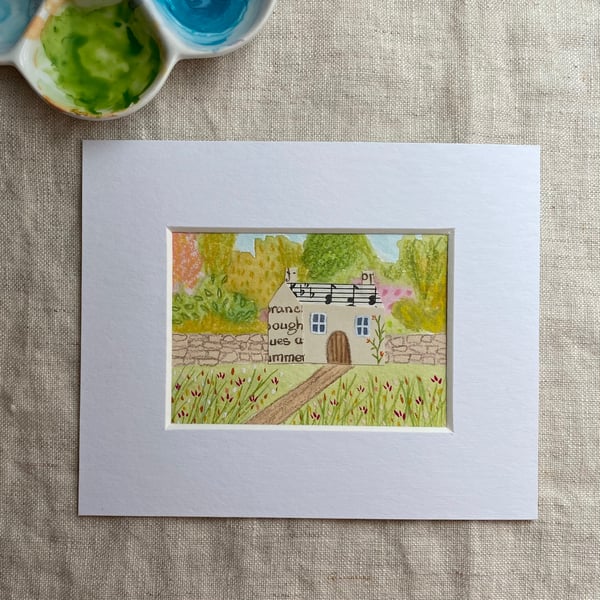 Summer Garden mounted ACEO Mixed Media Artwork 