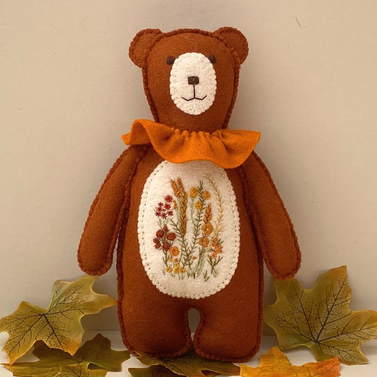 Teddy bear, Wall decor, wall hanging embroidered bear, animal doll 