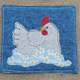 Nesting hen fabric coaster (left facing)