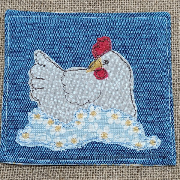Nesting hen fabric coaster (left facing)