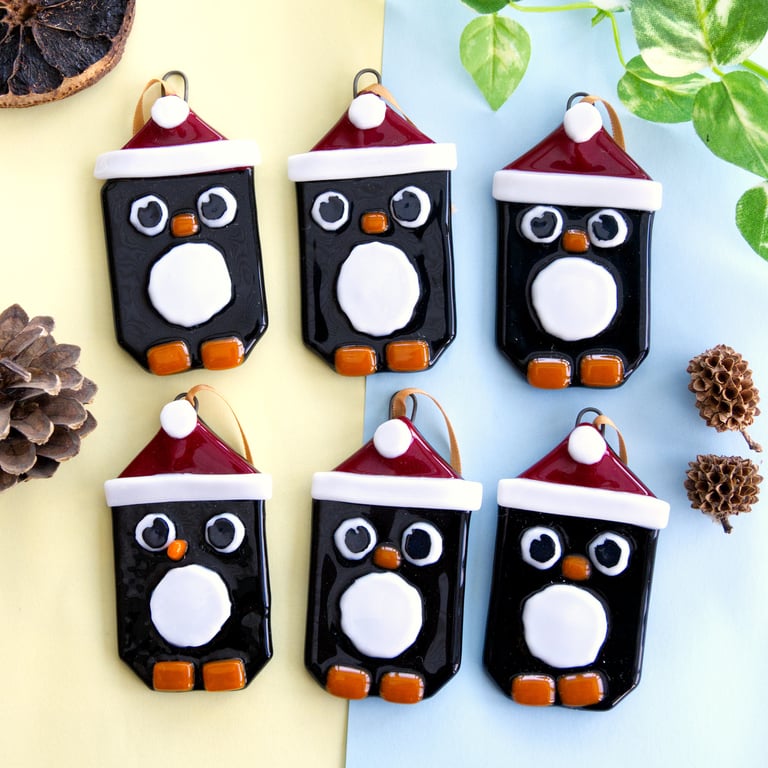 Fused Glass Penguin Christmas Decorations