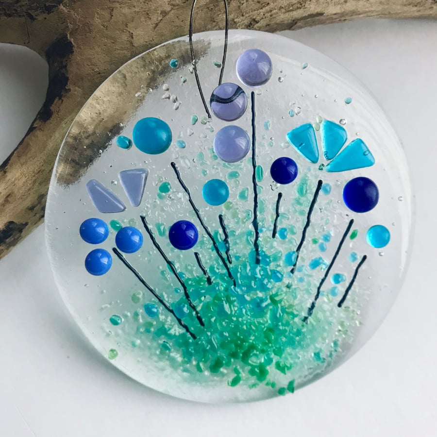 Floral suncatcher made from fused glass, gift for her, housewarming gift