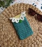 Crochet Sunglasses Case Sage Green & Daisy Detail, Glasses Case, Phone Case