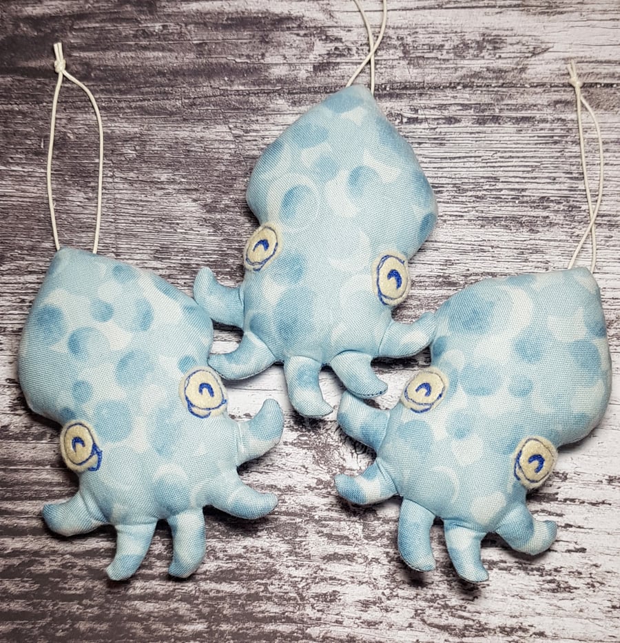Baby Squid in Blue Fabric. Nautical Sea Decoration