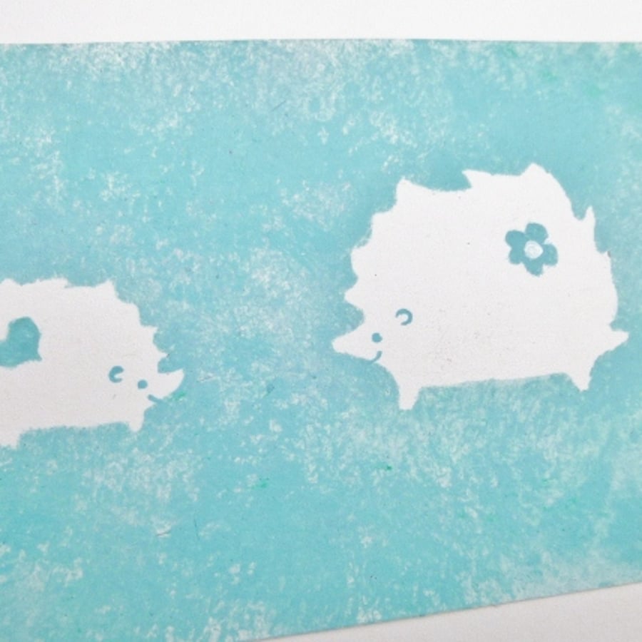 Card Hedgehog Mother's day hand-painted recycled