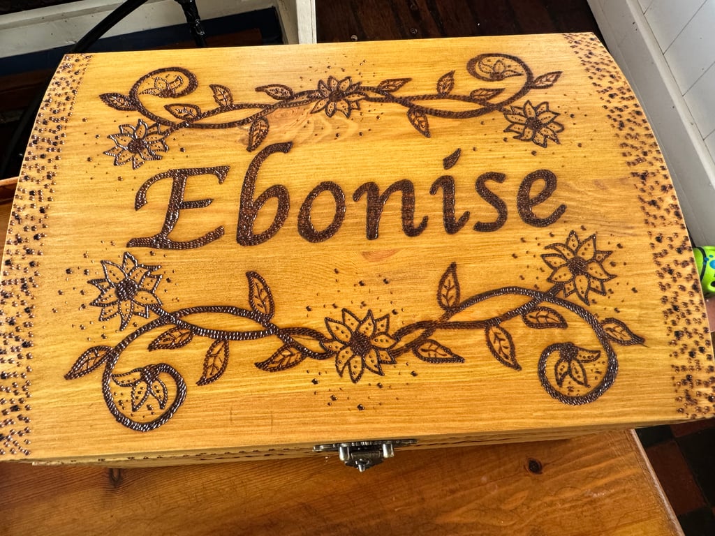 Personalised floral wooden chest. Memorial or keepsake box. Can be customised. 