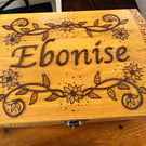 Personalised floral wooden chest. Memorial or keepsake box. Can be customised. 