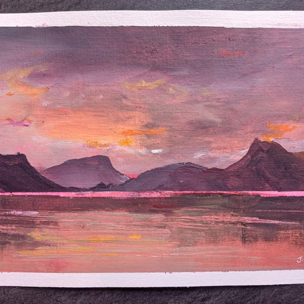 Winter Sunset,  Derwentwater Original Acrylic painting 