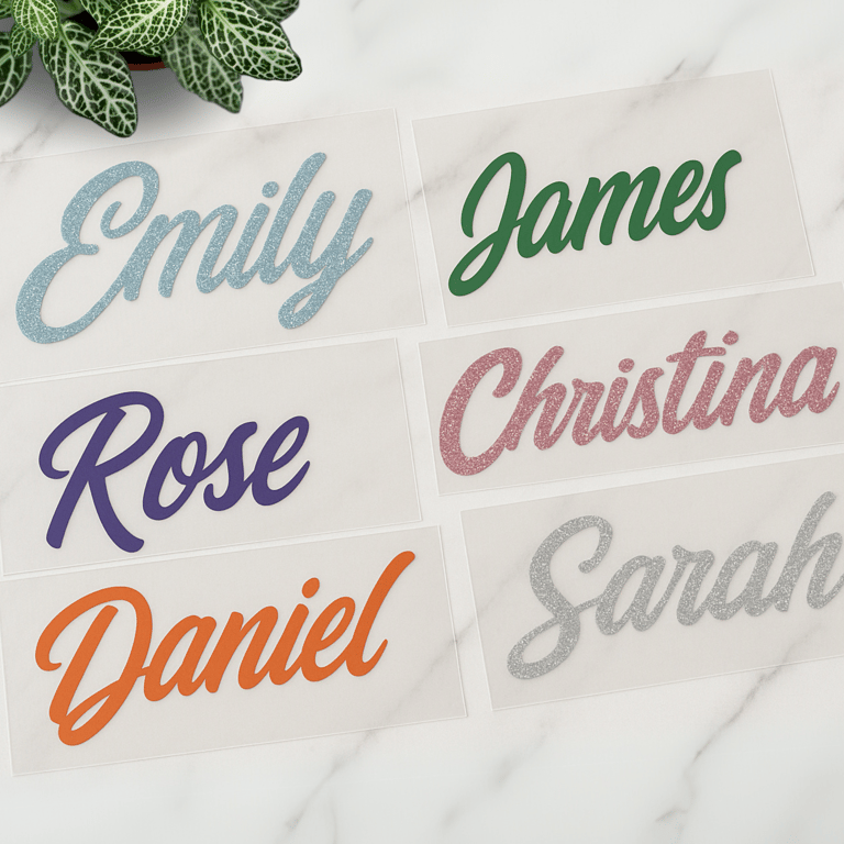 Personalised Name Iron-On Transfer - Custom Retro Script Vinyl Decal for T-Shirt