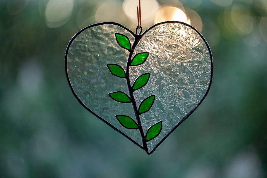 Botanical Heart Stained Glass Suncatcher