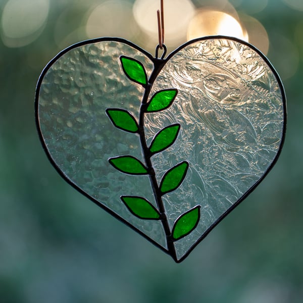 Botanical Heart Stained Glass Suncatcher