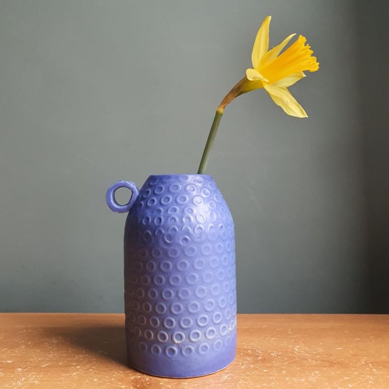 Summer Seconds - Slab built  unique flower vase cobalt blue