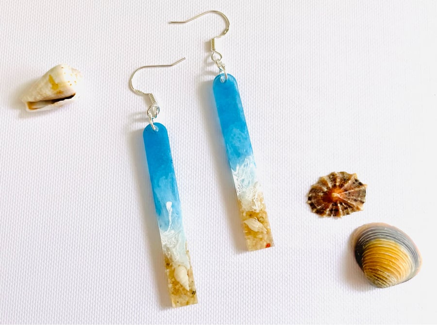 Minimalist rectangle drop earrings, beach themed accessories, summer jewellery 