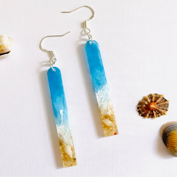 Minimalist rectangle drop earrings, beach themed accessories, summer jewellery 