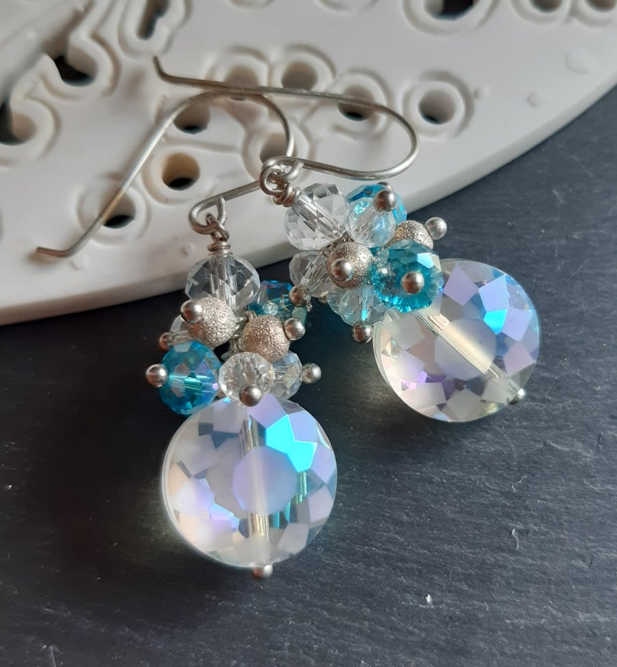 Faceted crystal sun cluster earrings