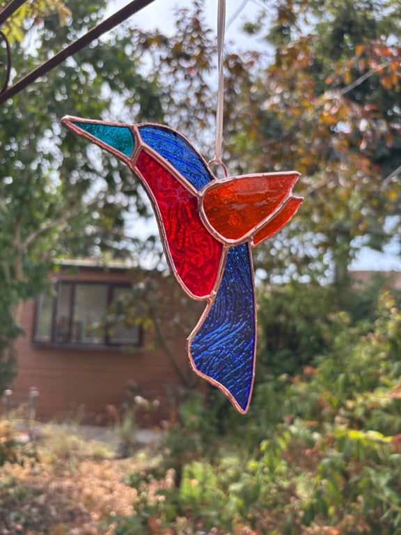 Stained glass humming bird suncatcher