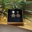 Double Star Christmas Drop Earrings - Silver
