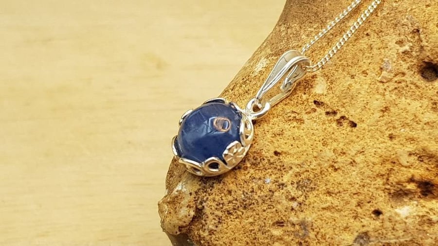 Tiny Blue Kyanite necklace. Mineral pendant. 8mm stone