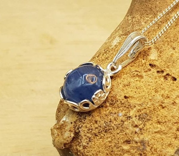 Tiny Blue Kyanite necklace. Mineral pendant. 8mm stone